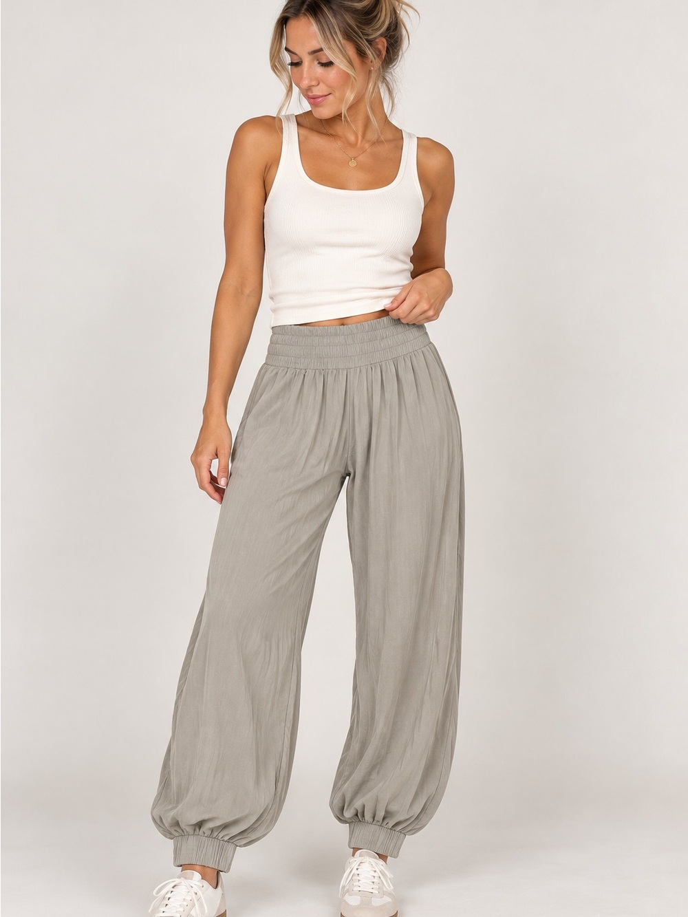 Z Supply Taupe Smocked-Waist Harem Joggers NWOT